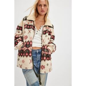 Free People Cats Meow Oversized Zip-Up Sherpa Cardi Jacket Nwot
